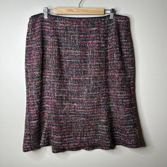 TALBOTS Knee Length Skirt Size 14W Black Pink Tweed Wool Blend Textured Flare - Picture 1 of 13
